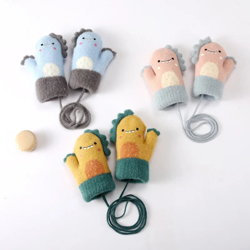 Winter Fleece-Lined Thickened Baby Warm Gloves Cartoon