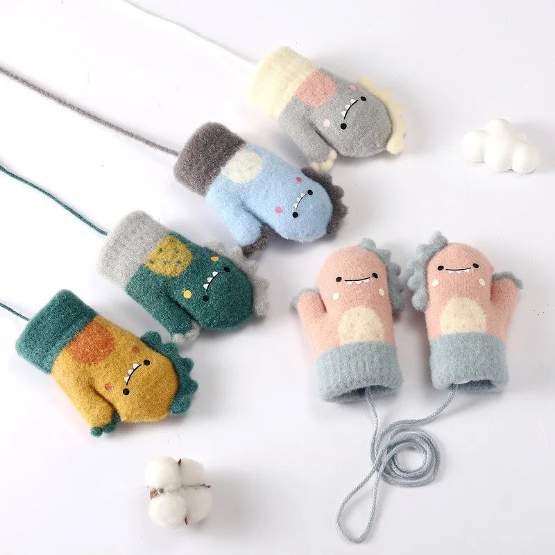 Winter Fleece-Lined Thickened Baby Warm Gloves Cartoon