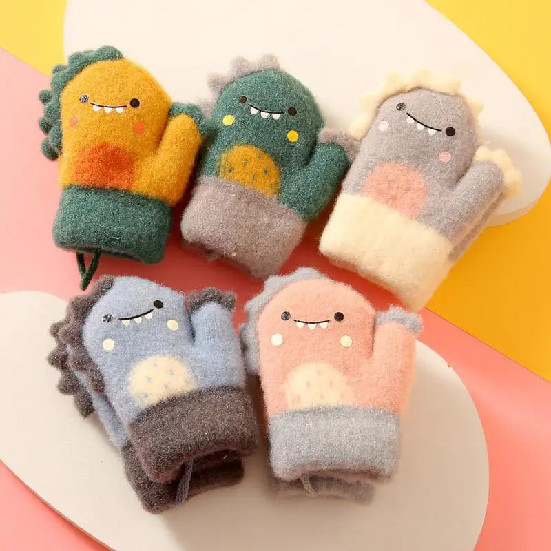 Winter Fleece-Lined Thickened Baby Warm Gloves Cartoon