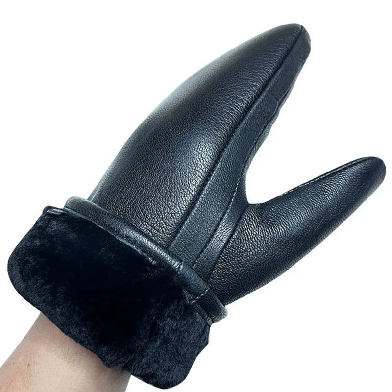 Winter Thickening Warm Men's Sheepskin Mittens Sheepskin-fur